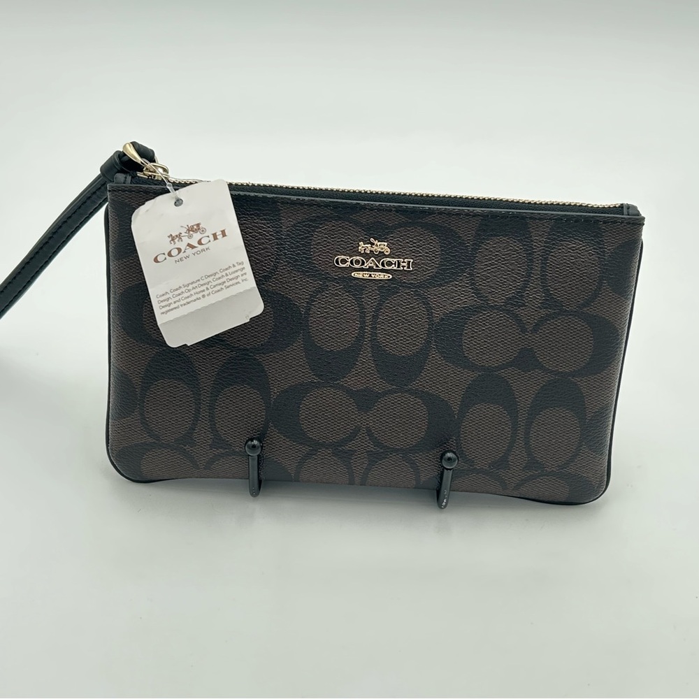 Coach Dark Brown Signature Wristlet